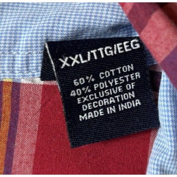 Chaps Men’s Shirt XXL Red And Blue Check Short Sleeve Pocket - Picture 5 of 7